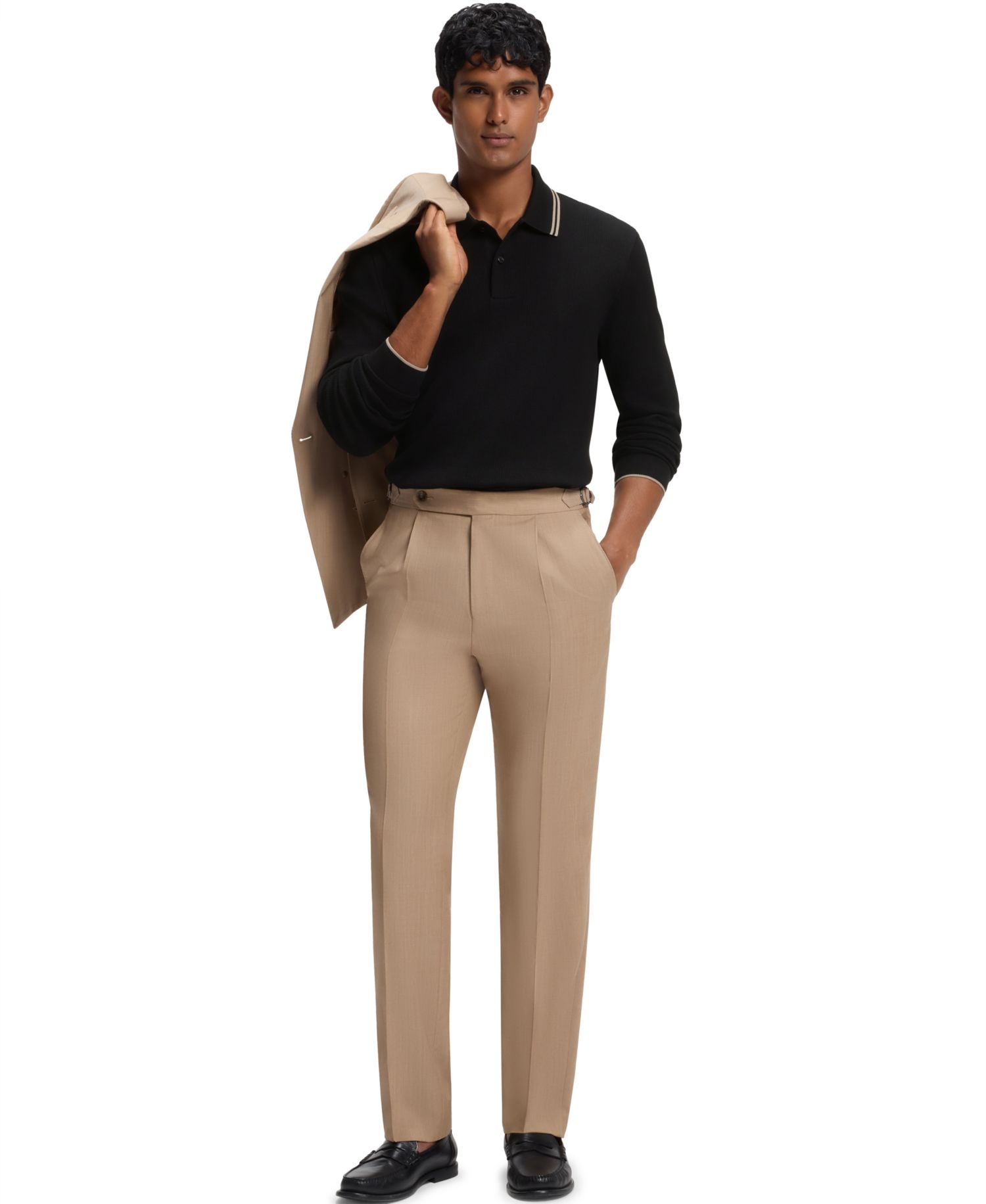 Men's H-Pittman 10 Waffle-Structure Stretch Long-Sleeve Polo Shirt