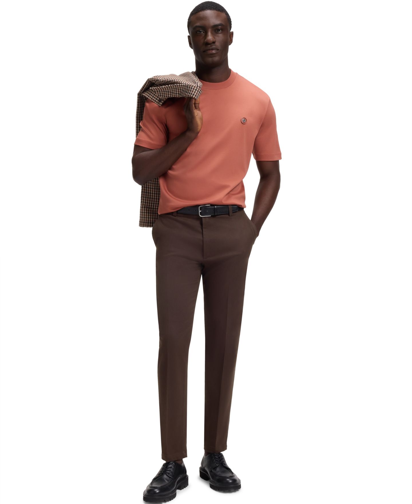 Мужские брюки Hugo Boss Modern-Fit Stretch-Cotton Twill, цвет: Тёмный коричневый — фото 4