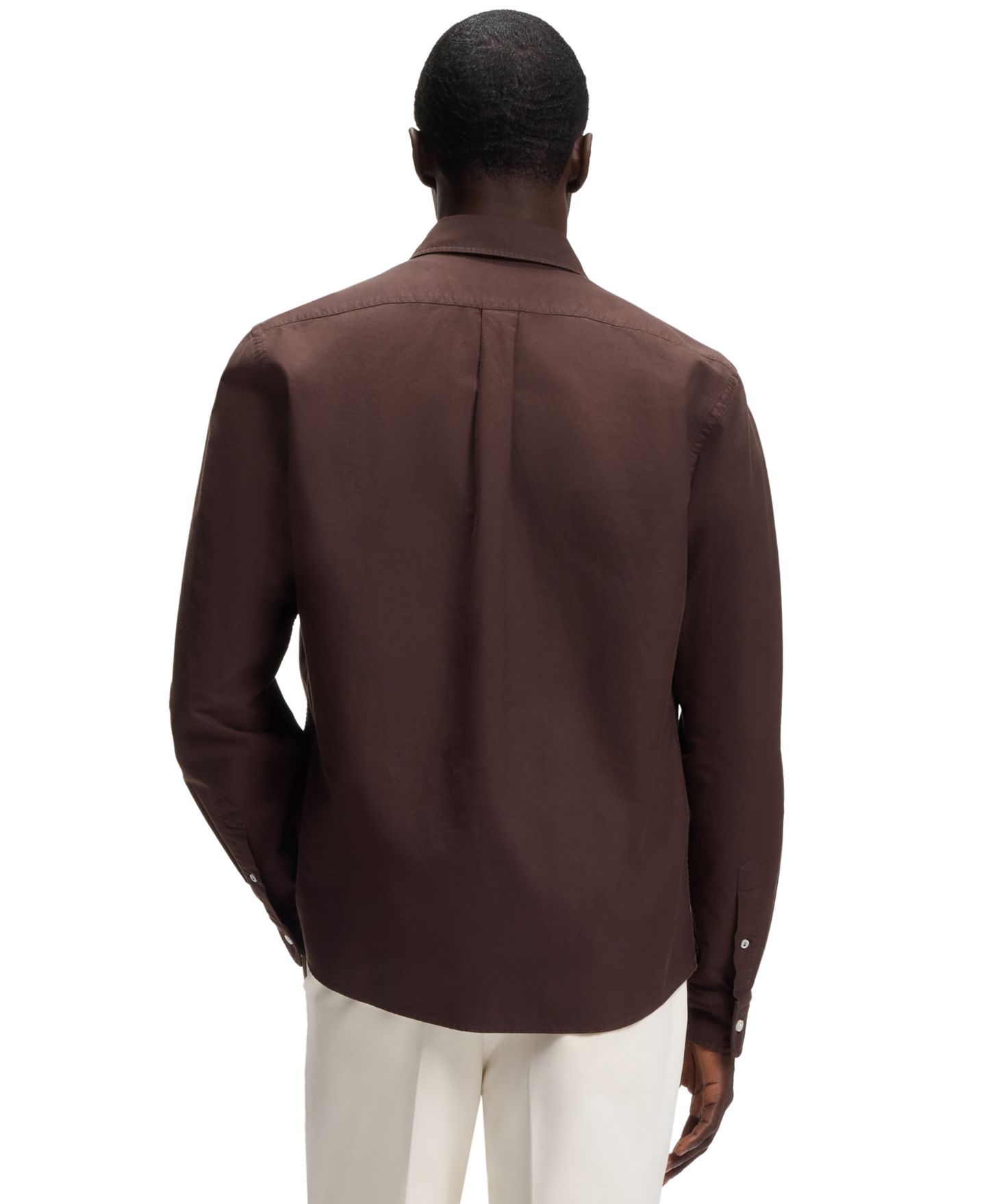 Мужская рубашка Hugo Boss Liam Oxford Dress Shirt, цвет: Тёмный коричневый — фото 7