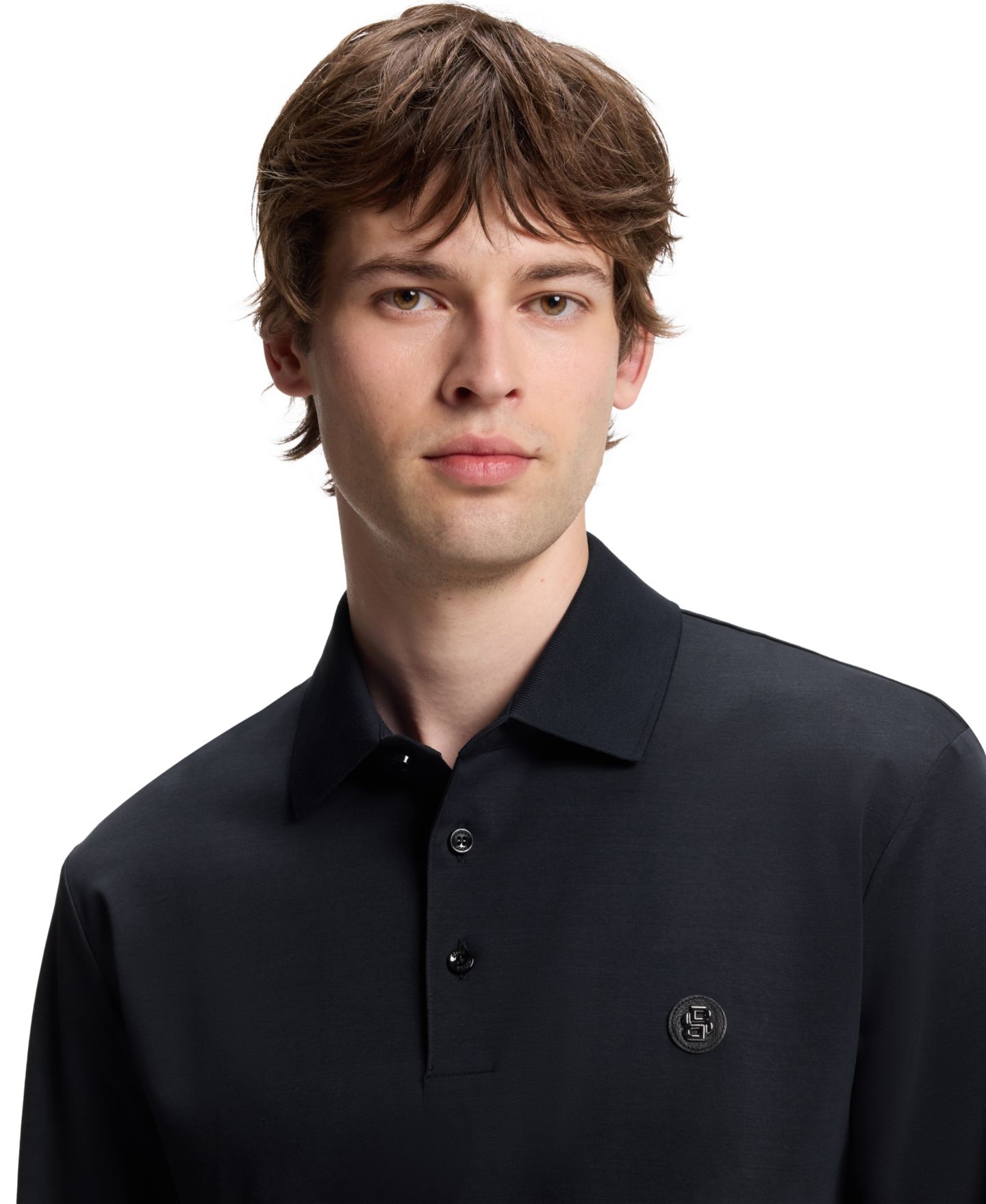 Мужское поло Hugo Boss C-Paley 01 Double-B-Monogram Regular-Fit Polo Shirt, цвет: Тёмный синий — фото 5