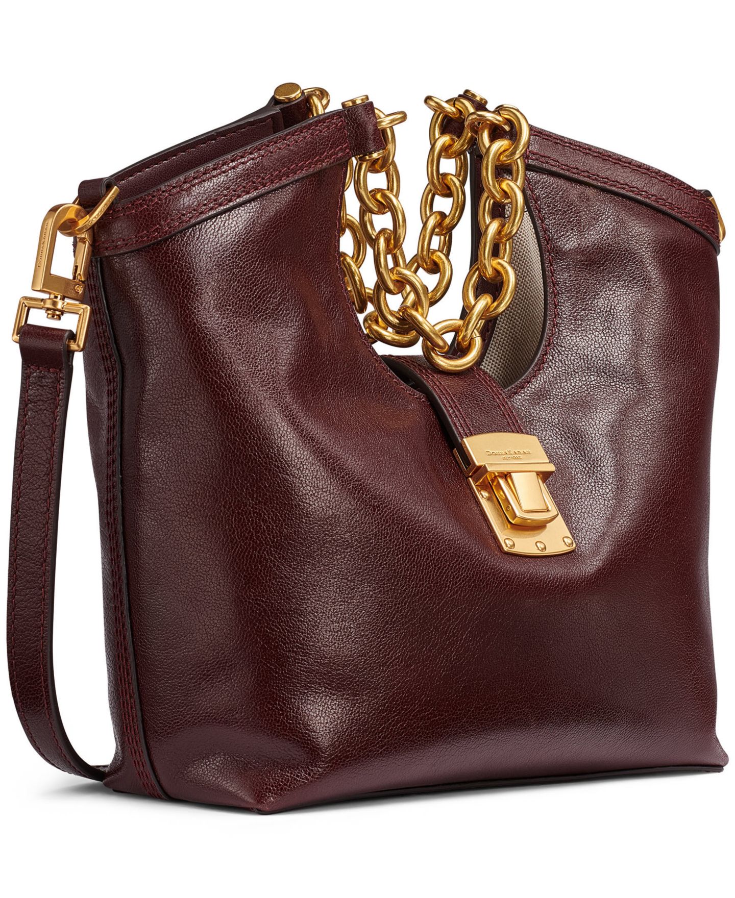 Женская сумка Donna Karan New York Leno Leather Adjustable Strap Small Tote, цвет: Чёрный вишнёвый — фото 3