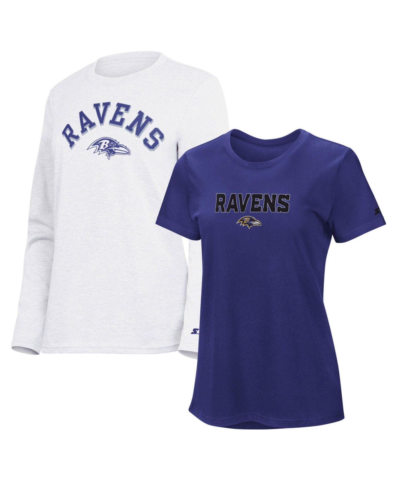Women's Purple/Ash Baltimore Ravens Short Sleeve & Long Sleeve T-Shirt Combo Pack