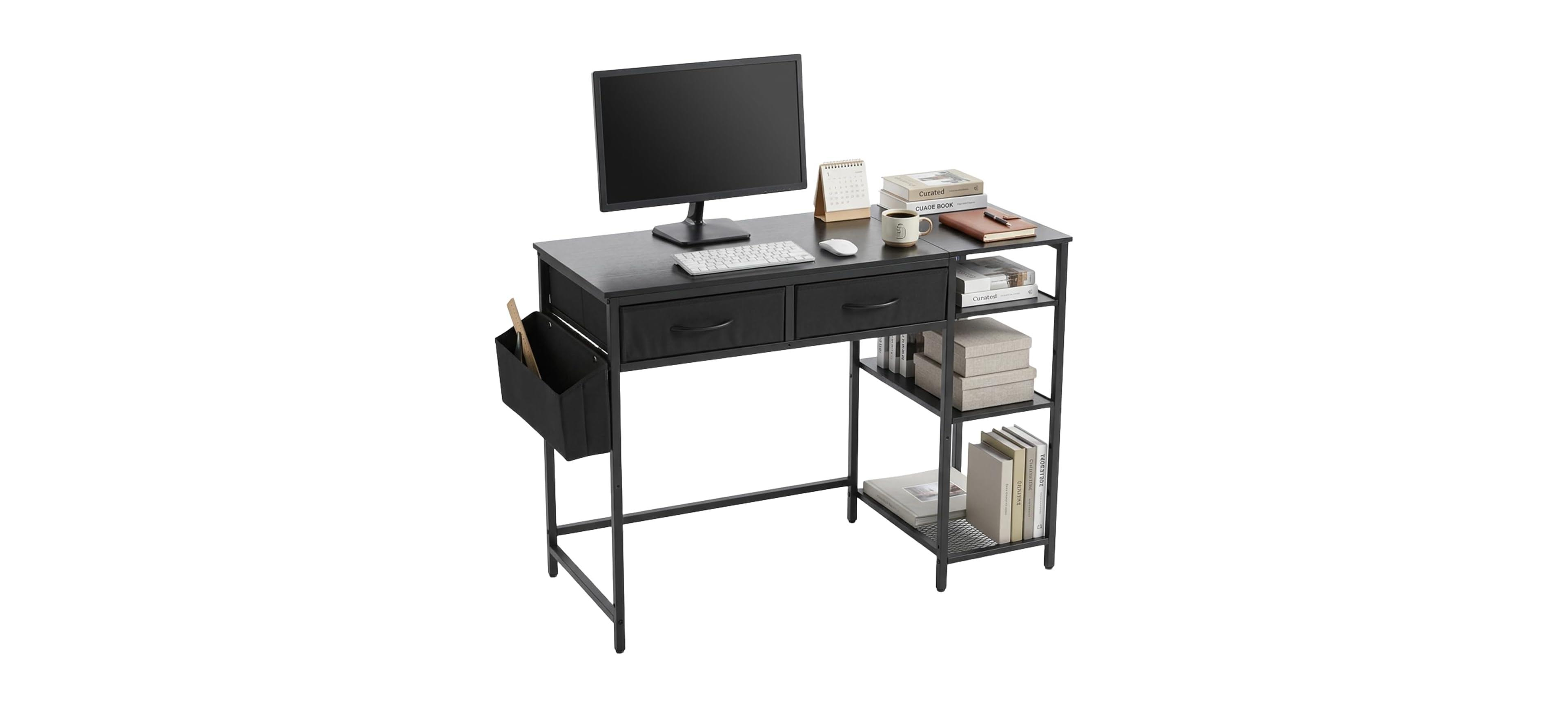 homfan Home Office Writing Desk, Modern Space-Saving Computer Workstation Table for Small Spaces