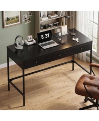 47-In Sophisticated Home Office Desk with 3 Steel Drawers, Professional Grade Writing Workstation with 220-Lb Load Capacity and X-Bracing