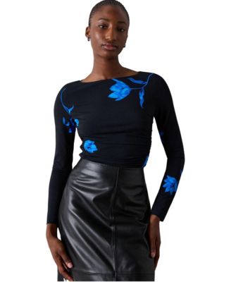 Women's Long-Sleeve Boat-Neck Ruched-Side Top
