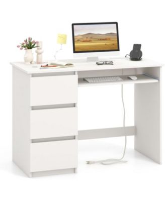 42 in Computer Desk with Power Outlet, Keyboard Tray and 3 Drawers