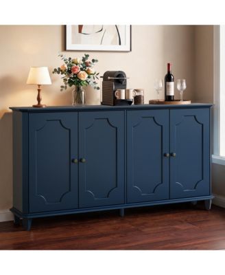 Farmhouse 4-Door Sideboard Buffet Cabinet with Decorative Curved Raised Panel Doors