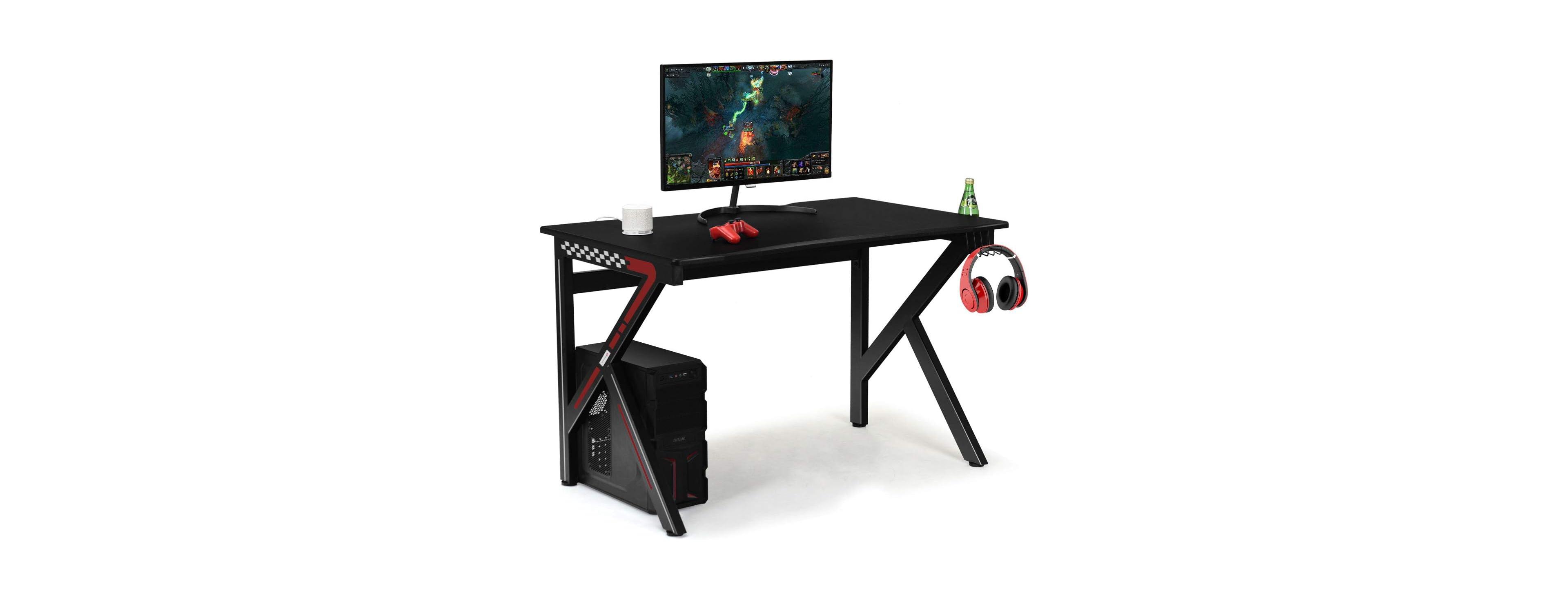 Mecale 45 in K-Shaped Gaming Desk with Cup Holder and Headphone Hook