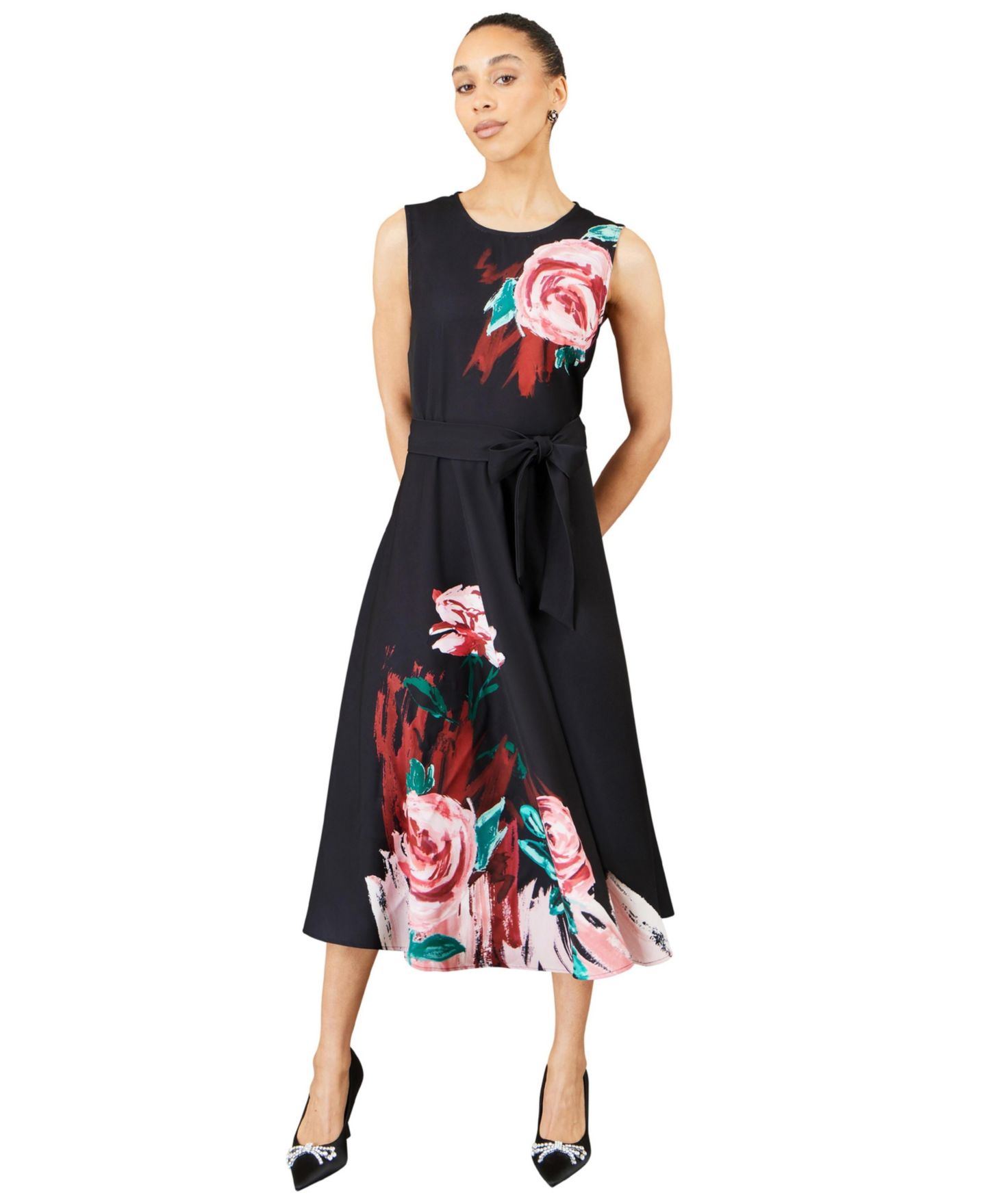 Женское платье Yumi Painterly Fit Flare Midi, цвет: Чёрный — фото 1