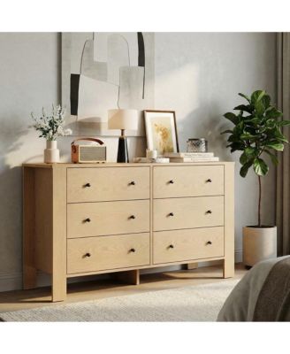 6 Drawer Dresser Modern Wooden Chest Deep Storage Metal Knobs for Bedroom Entryway Home Office