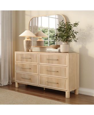 Sera Fluted 6 Drawer Dresser with Brass Handle