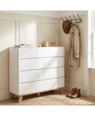 8 Drawer Tall White Dresser with Wood Legs