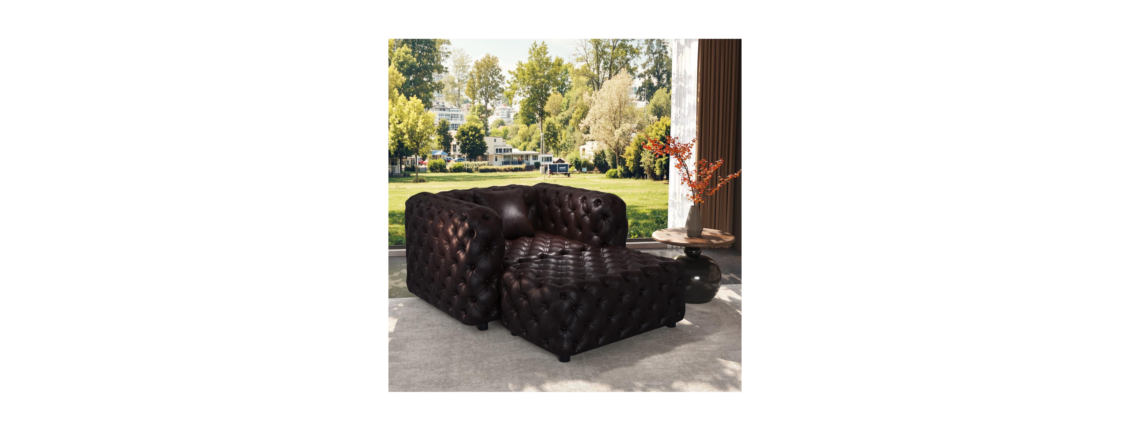 Streamdale Furniture Modern Faux Leather 1-Seater Sofa and Ottoman Set
