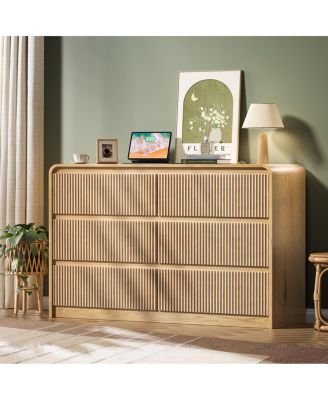 6 Drawer Fluted Wood Dresser Storage Organizer