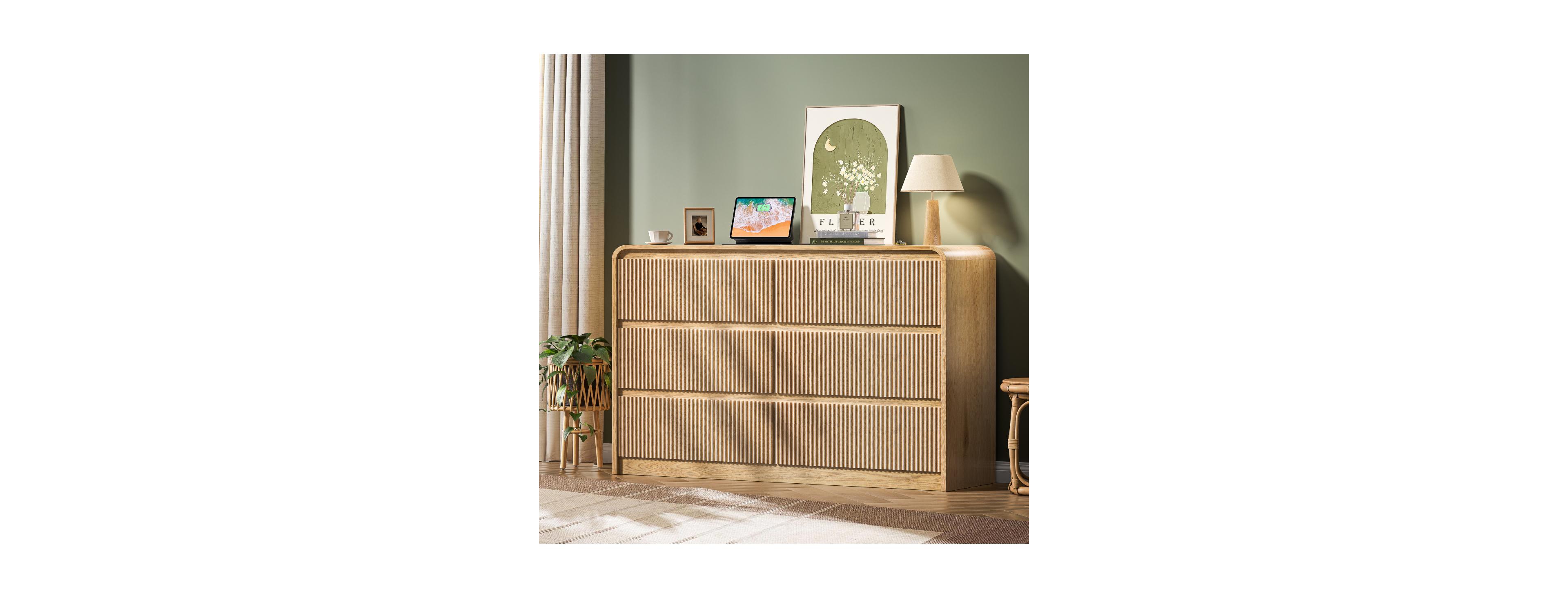 Streamdale Furniture 6 Drawer Fluted Wood Dresser Storage Organizer