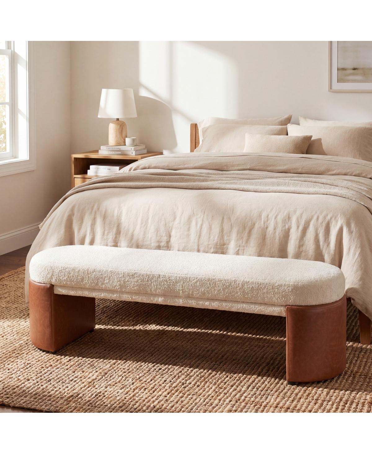 Streamdale Furniture Boucle and Brown Pu Modern Dining Bench, 62.83" L