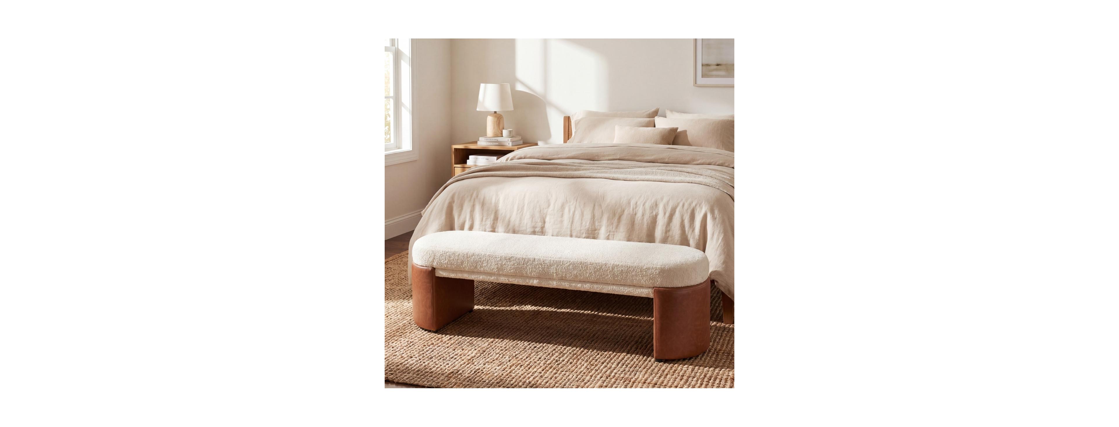 Streamdale Furniture Boucle and Brown Pu Modern Dining Bench, 62.83" L