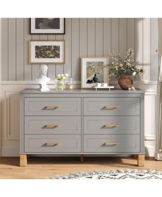 6 Drawer Modern Dresser, Wooden Storage Chest with Solid Wood Legs for Bedroom Kids Nursery Entryway