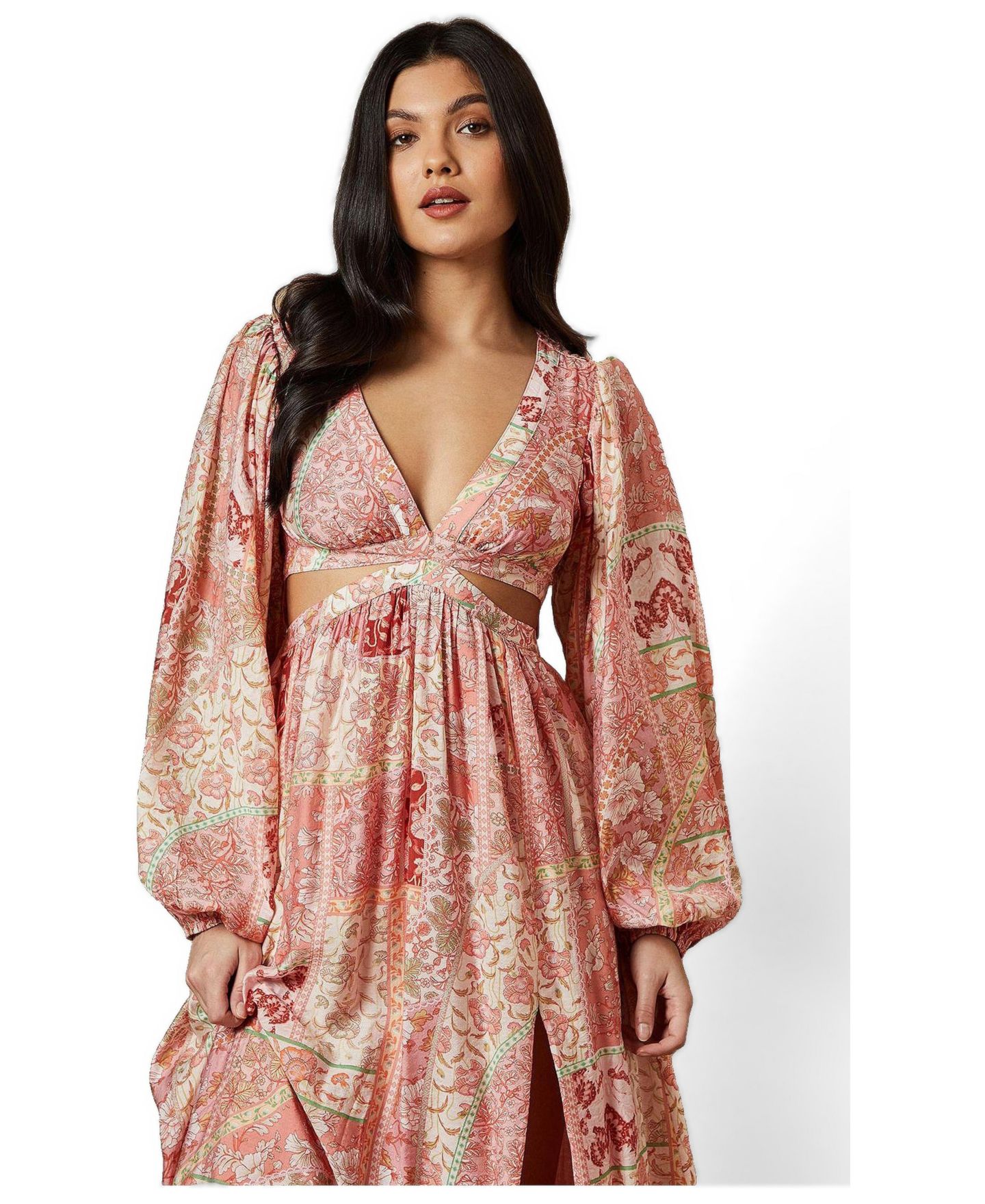 Женское платье Oasis Long Sleeve Side Cutout Maxi, цвет: Розовый — фото 2