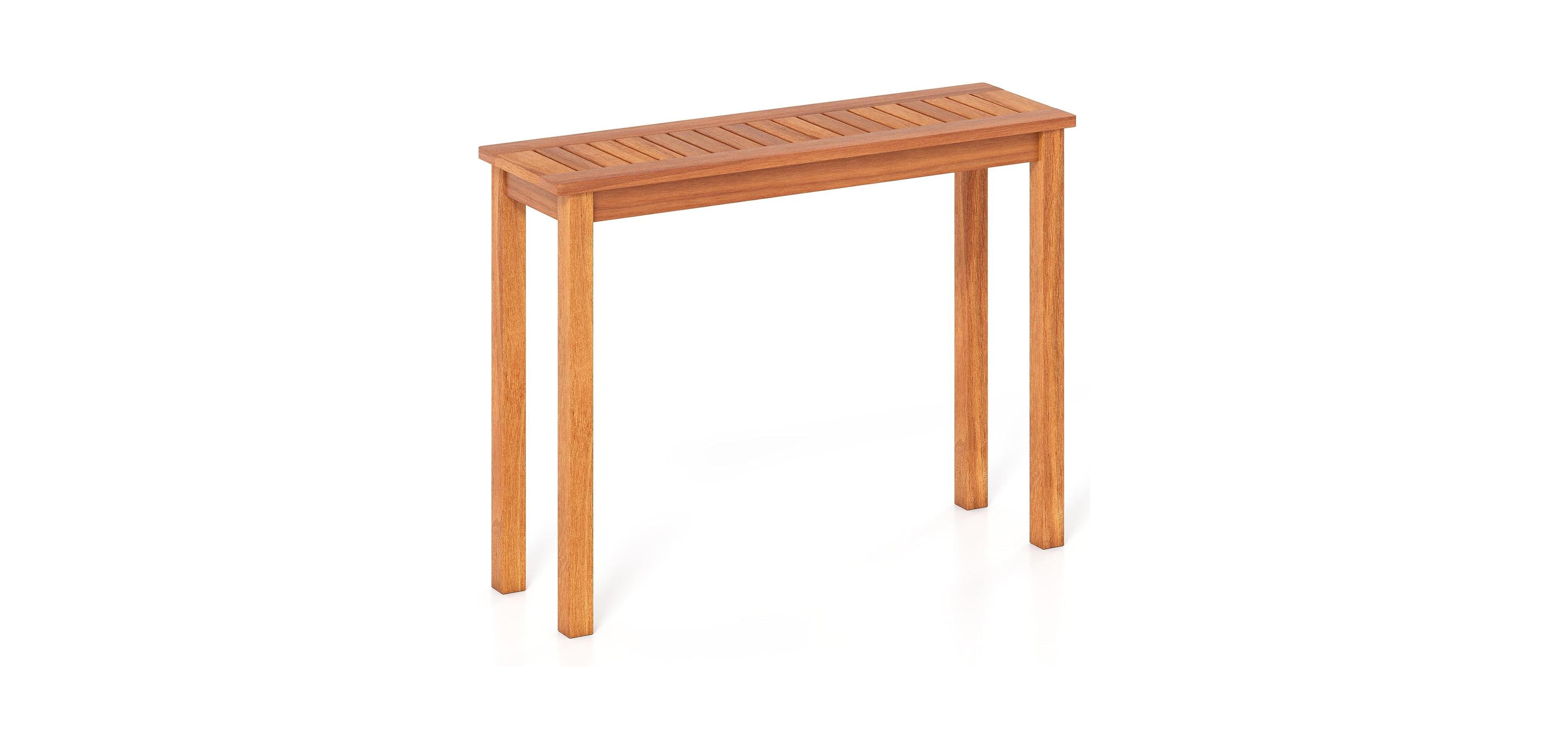 Cushry Outdoor Dining Table, Solid Wood Furniture Patio Console Table with Slatted Tabletop