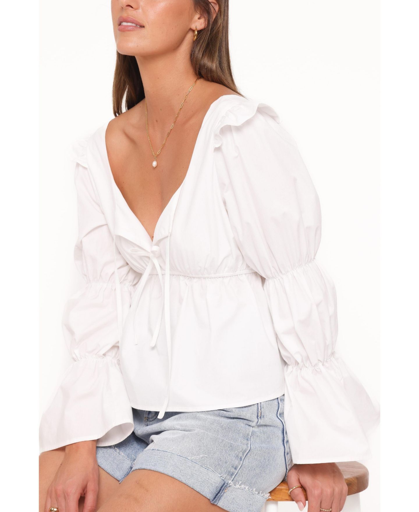 Женский топ Petal and Pup Bairbre Long-Sleeve Scoop Neck Tie-Front, цвет: Белый — фото 2