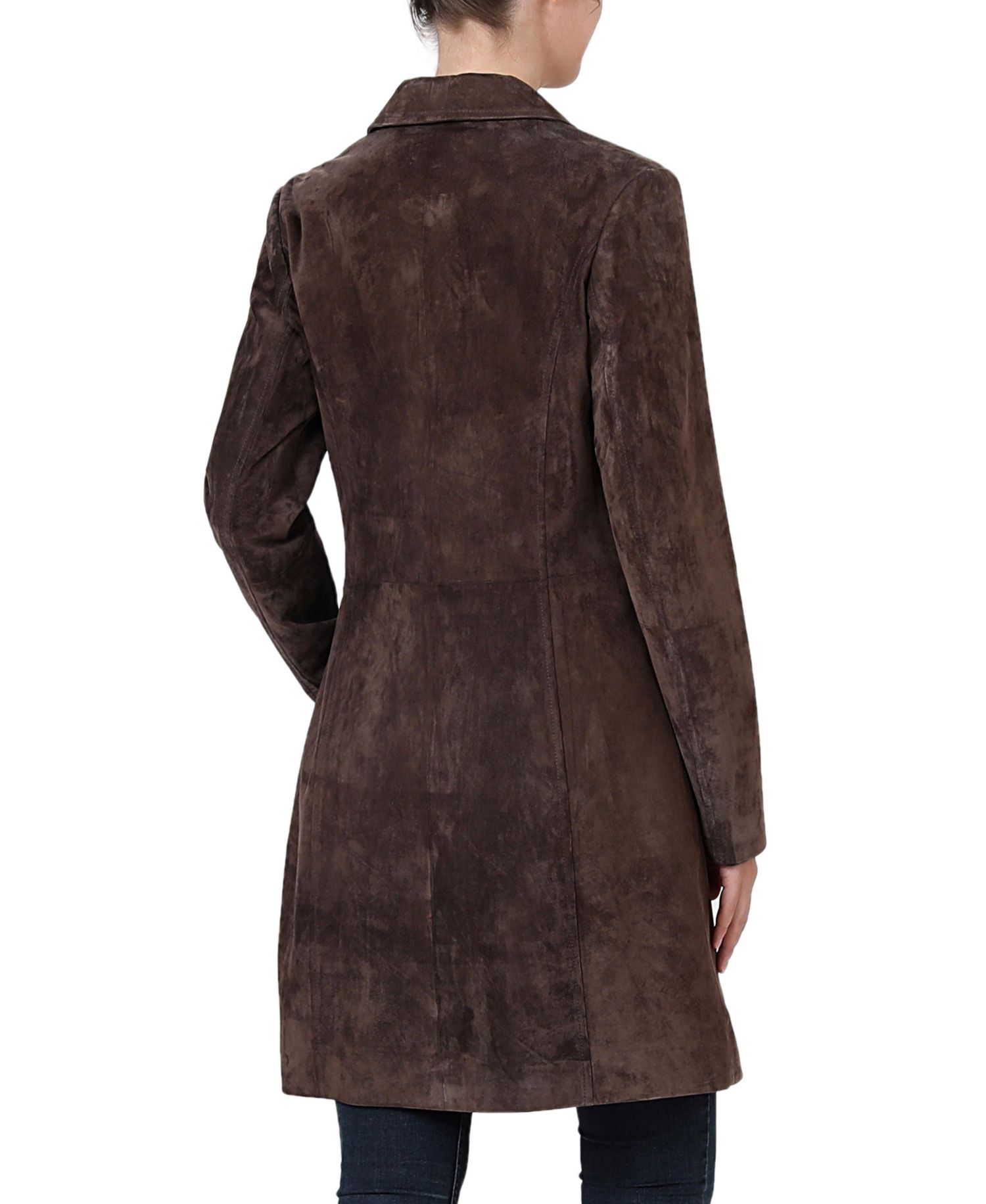 Women's Mary Suede Leather Notch Lapel Button-Front Coat