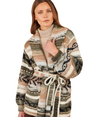 Women's Fair Isle Stripe Wrap Shawl Collar Cardigan