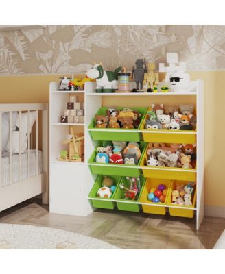 Kids Toy Storage Organizer 4-Tier Bookshelf with 8 Removable Bins 3 Cubbies for Bedroom Playroom