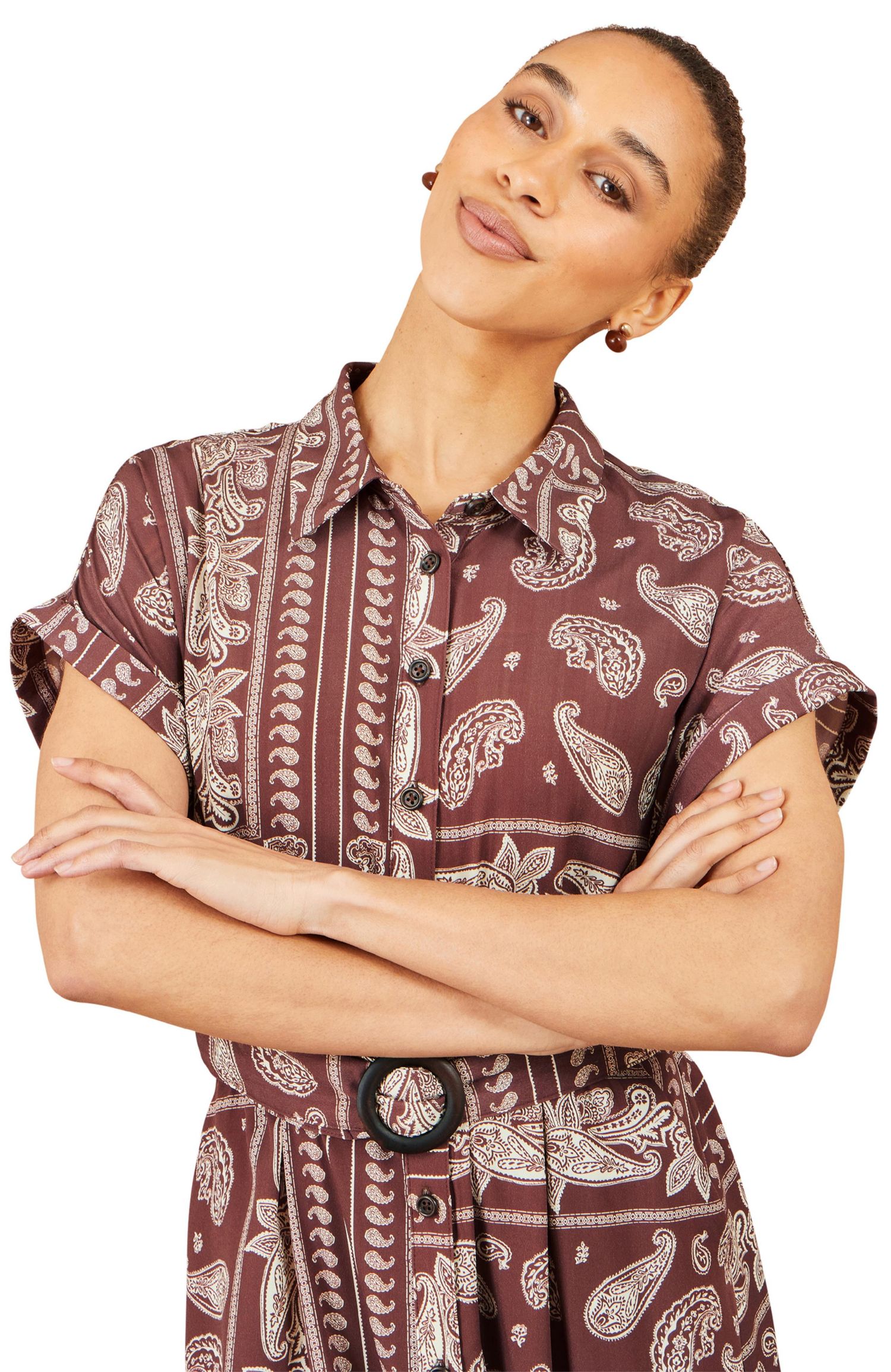 Women's Scarf Print Midi Shirt Dress