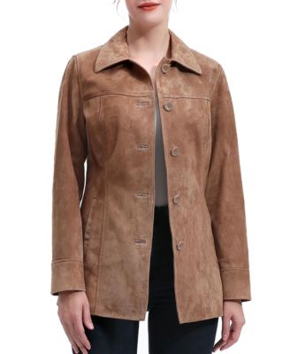 Women's Cora Button-Front Suede Leather Car Coat
