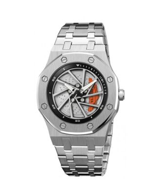 Men's Quartz Speedway Black Dial Steel-Tone Stainless Steel Watch, 42mm