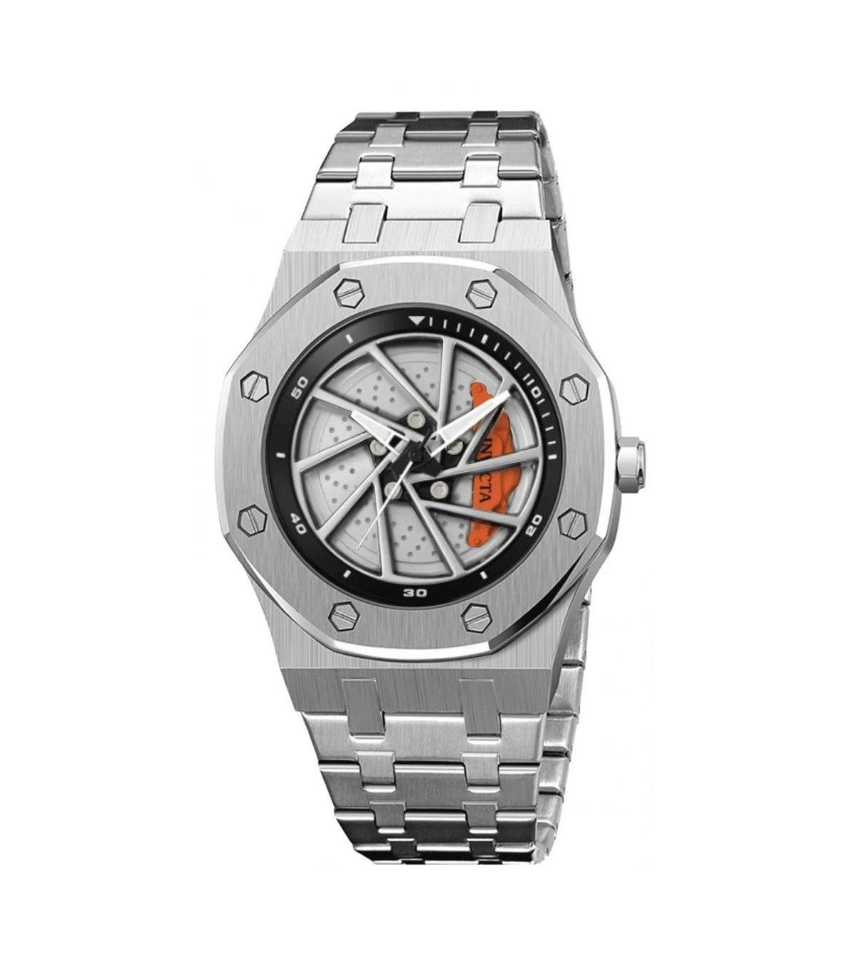 Invicta Men's Quartz Speedway Black Dial Steel-Tone Stainless Steel Watch, 42mm