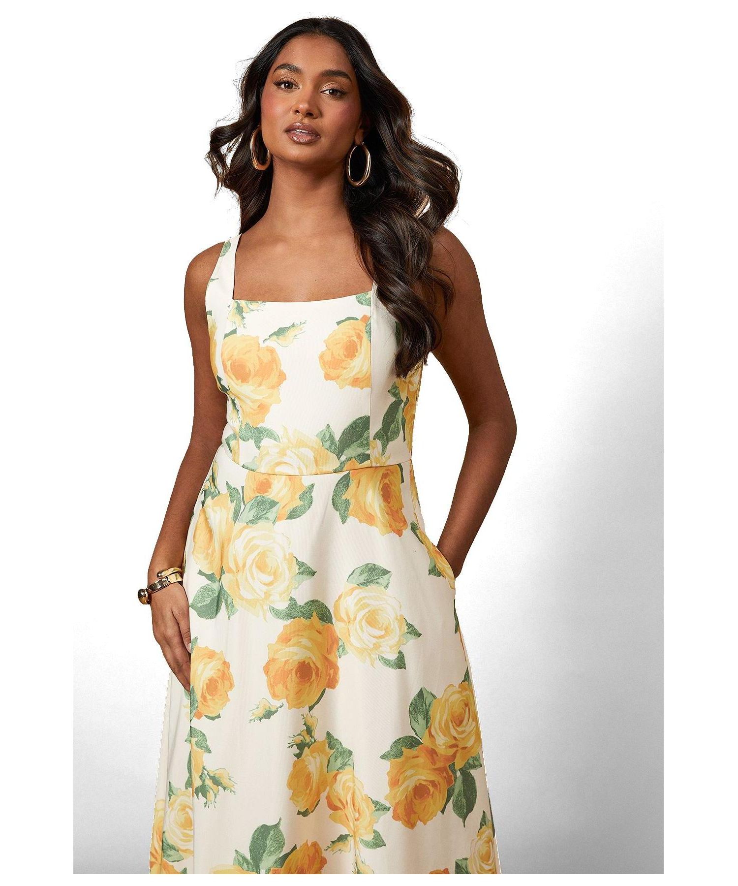 Women's Floral Square Neck Maxi Dress
