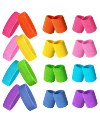 80s Neon Sports Head Wristbands 24 Piece Set