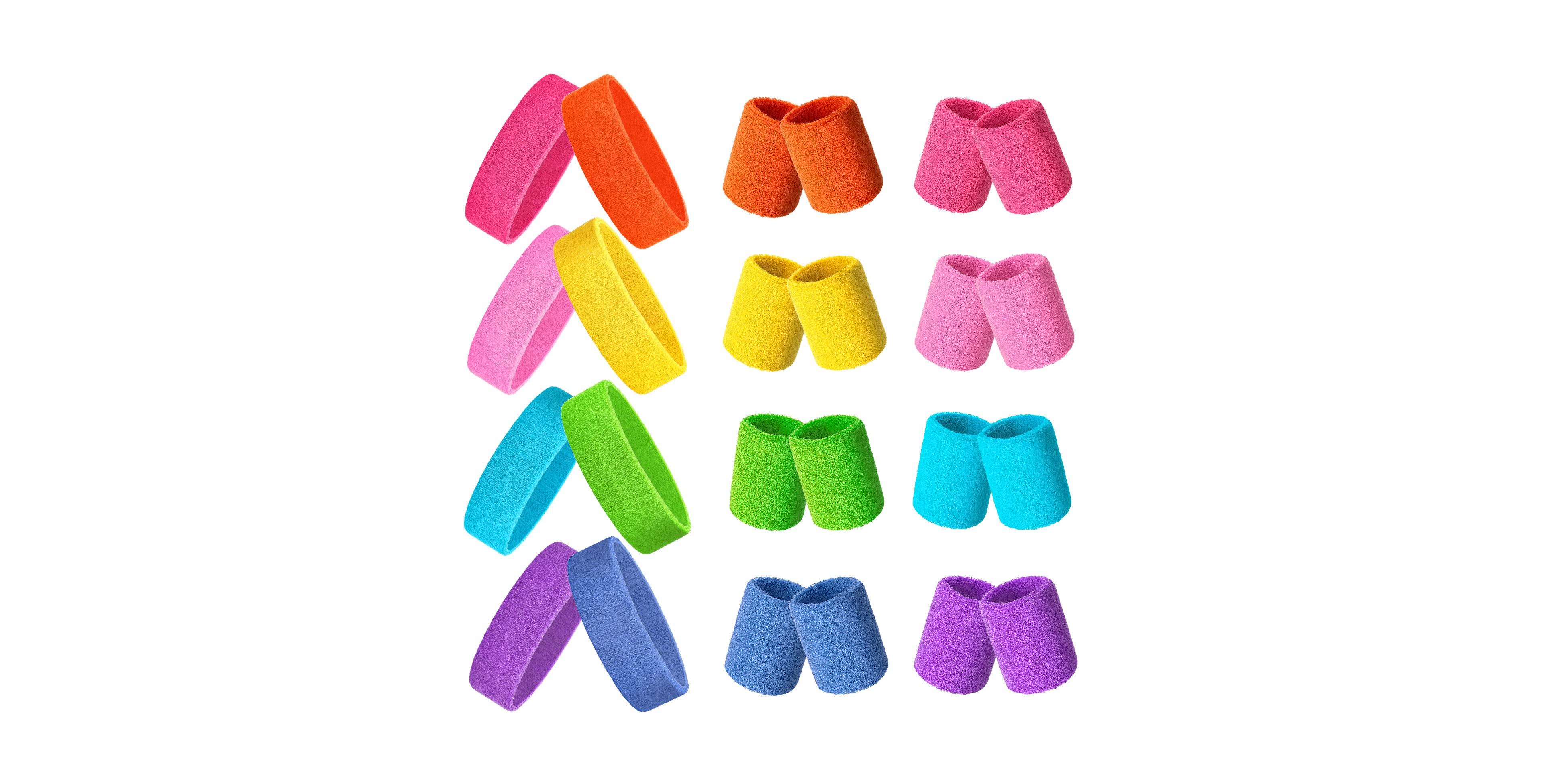 Furlihong 80s Neon Sports Head Wristbands 24 Piece Set
