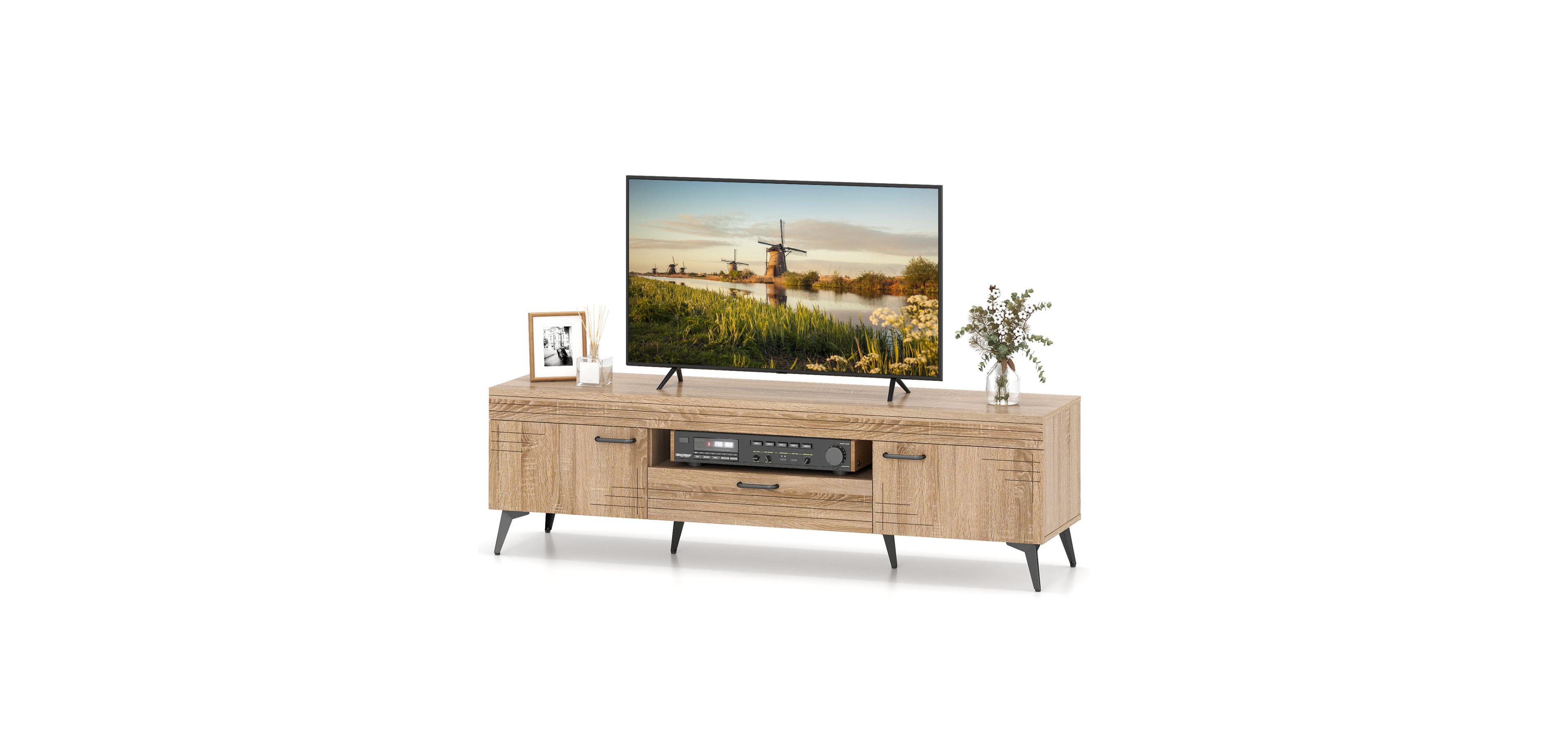 Mecale Tv Stand with 2 Cabinets and Storage Drawer for 65 in TVs