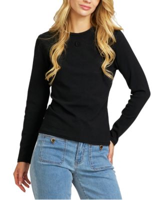 Women's Embroidered Ribbed-Knit Long-Sleeve T-Shirt