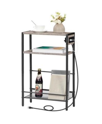 Narrow Nightstand Industrial Side Table with USB Charging Station
