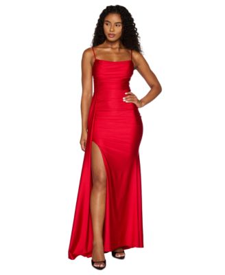 Juniors' Sleeveless Cowl Neck Shiny Knit Gown