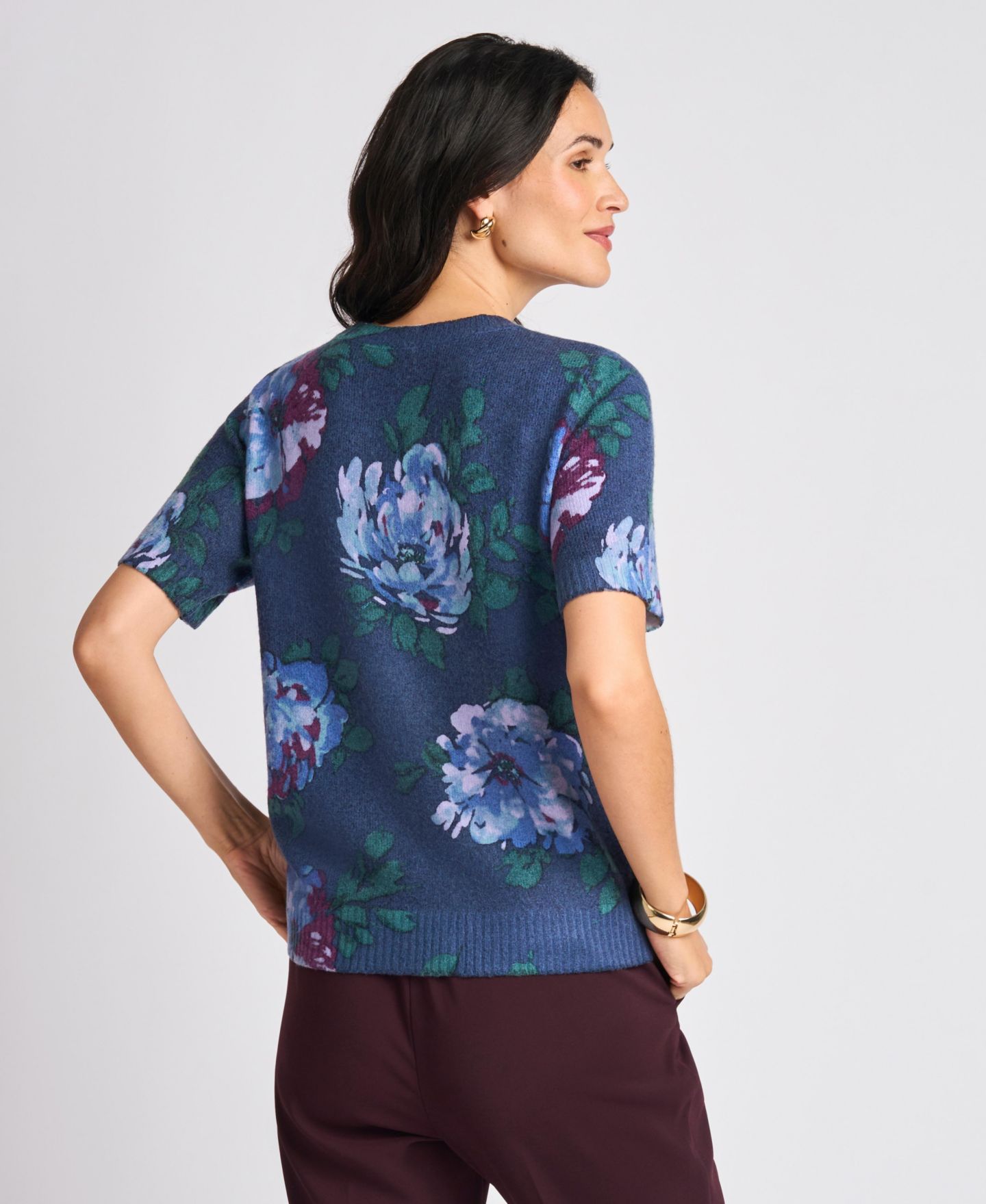 Женский свитер Vince Camuto Short-Sleeve Floral-Print Crewneck, цвет: Индиго ночной — фото 4