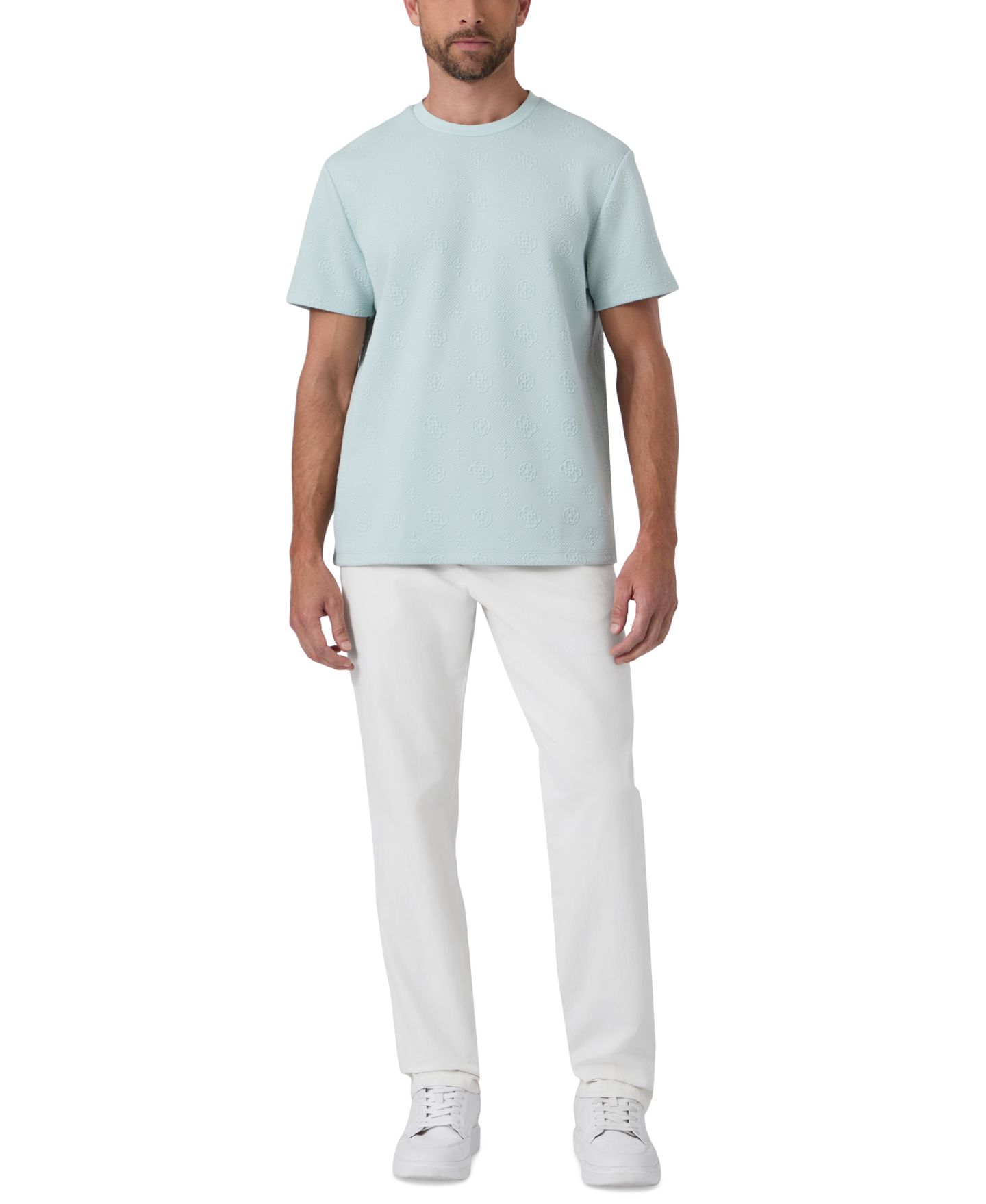 Мужская футболка GUESS Rover Twill Knit Short-Sleeve Allover Monogram, цвет: Пионовый мятный — фото 2