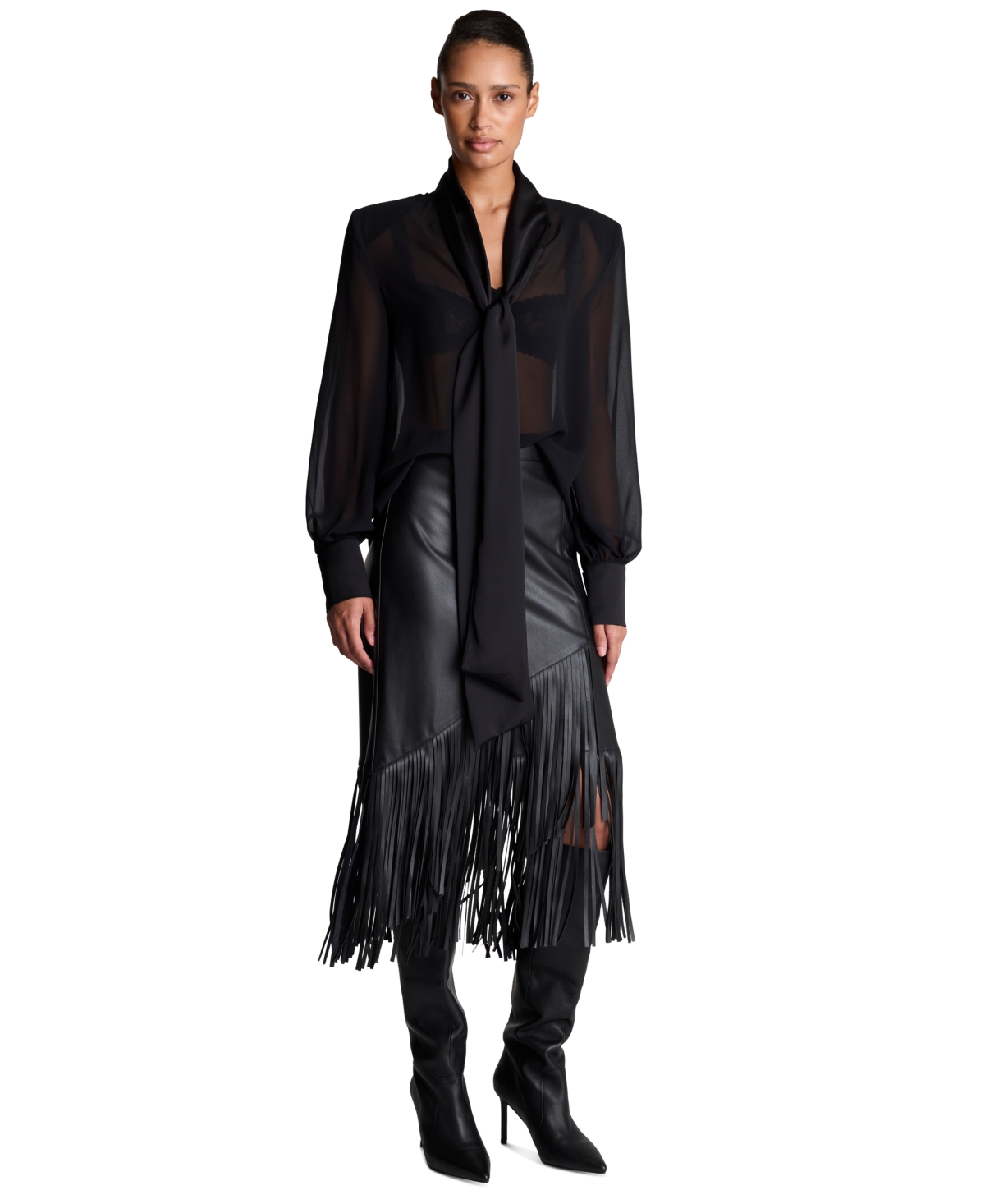 Kenneth Cole Women's Tie-Neck Sheer Balloon-Sleeve Blouse