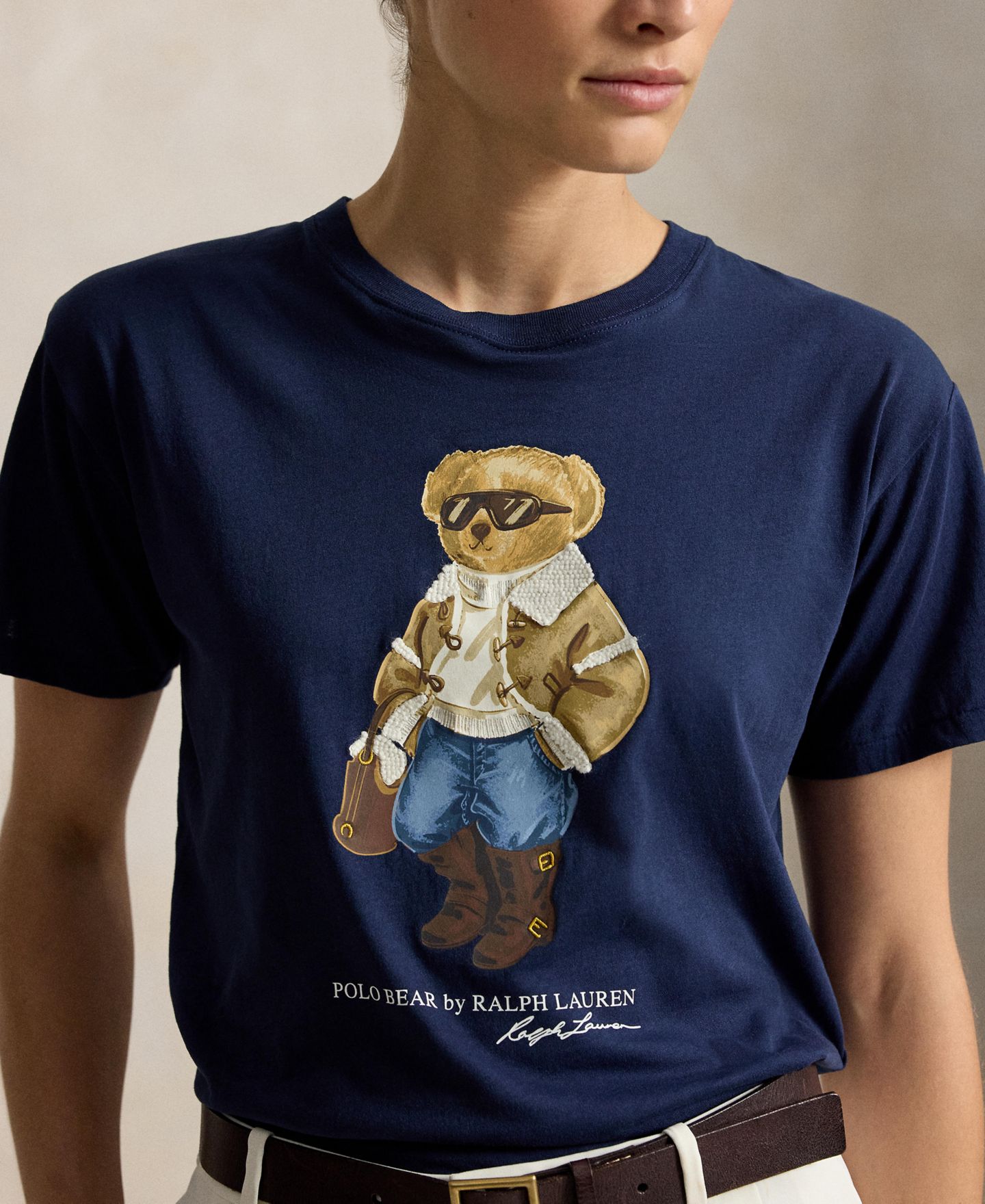Женская футболка Polo Ralph Lauren Winter Polo Bear Graphic Crewneck Cotton, цвет: Полуночный океанский — фото 3