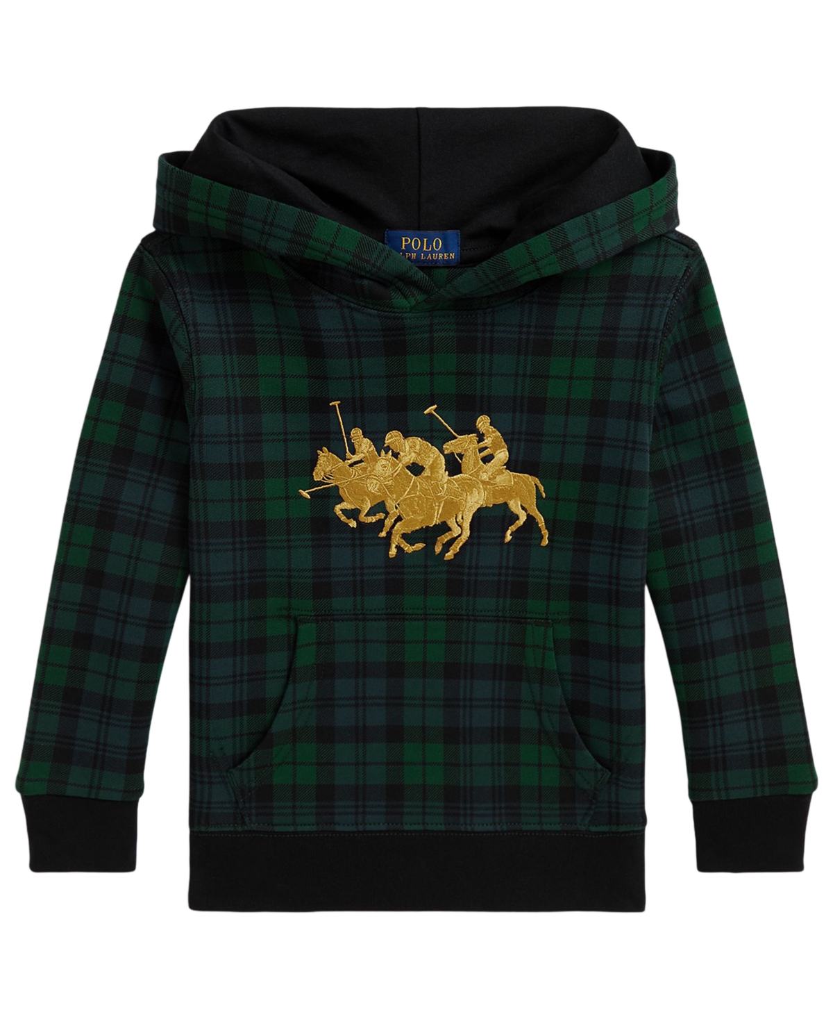 Polo Ralph Lauren Boys' 2T-7 Triple-Pony Plaid Long-Sleeve Fleece Hoodie