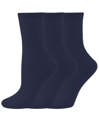 Women's Cotton-Blend Rib Crew Reinforced Heel and Toe Crew Socks, 3-Pair