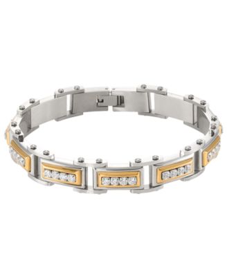 Men's Crystal Gold-Tone Stainless Steel Link Bracelet