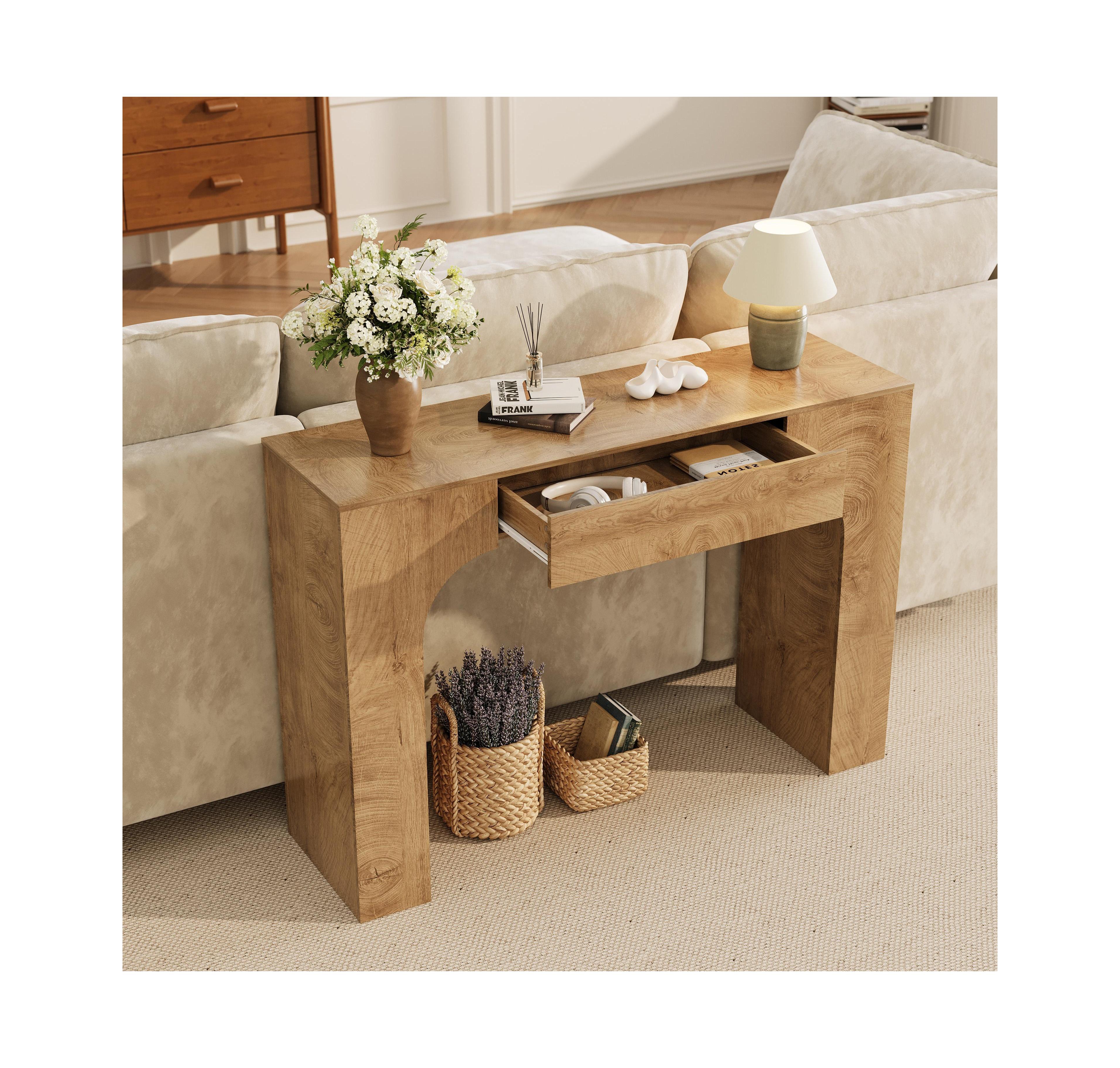 homfan 47" Console Table with Drawer, Narrow Entryway Table, Wood Sofa Behind Couch, Tv Stand, Farmhouse Tables for Entrance, Hallway