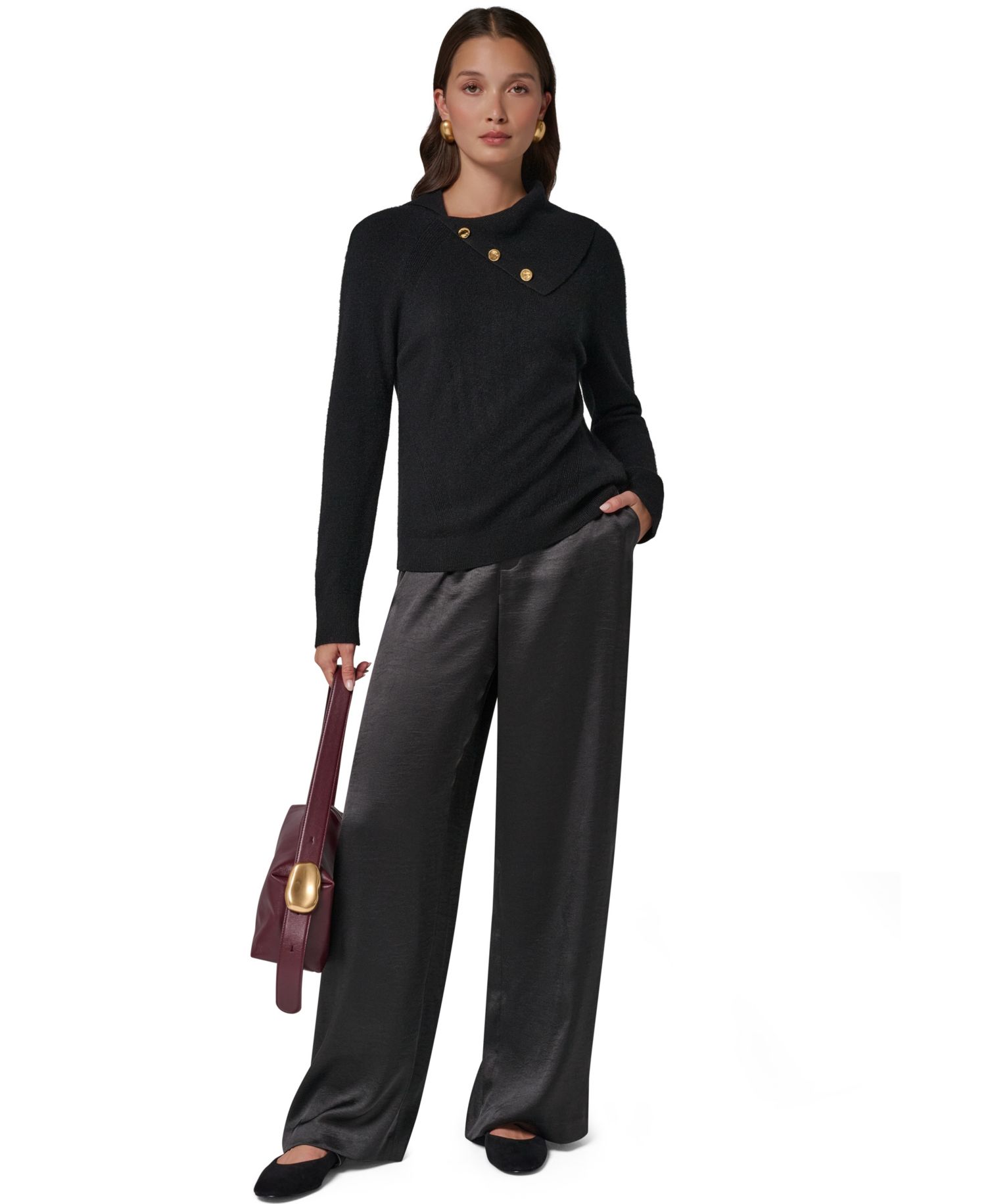 Women's Split Collar with Buttons Cashmere Pullover Sweater
