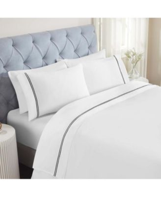 Fieldstone Cotton Two-Line Embroidered Deep Pocket Bed Sheet Set, California King