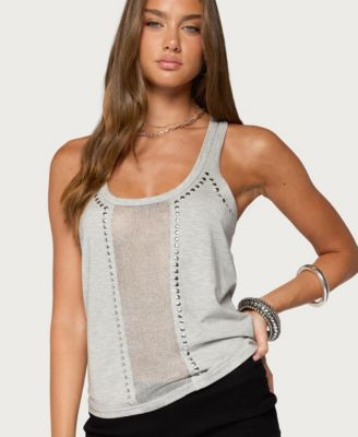 Women's Jali Sleeveless Scoop-Neck Studded Tank Top